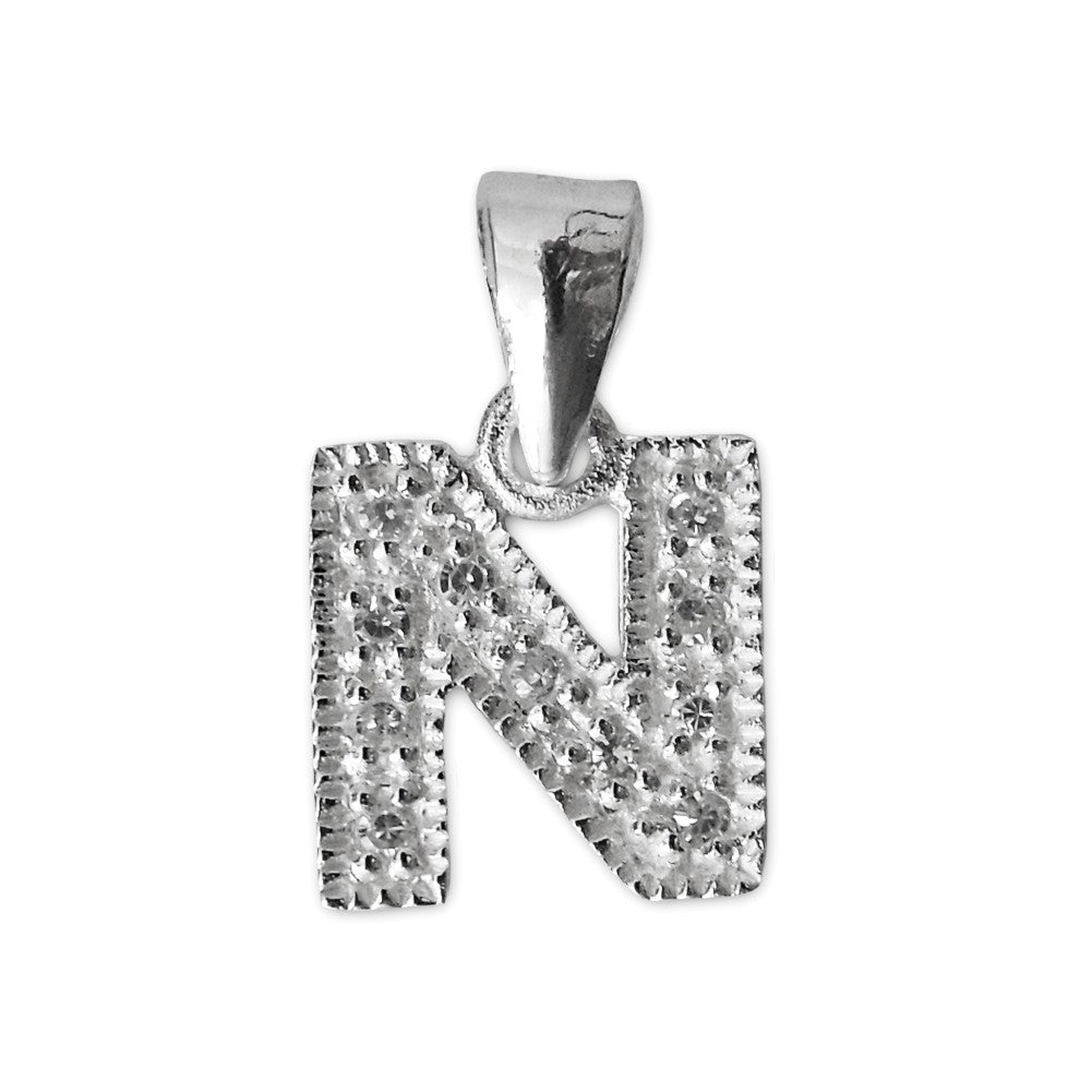 Schmuck Anhänger Buchstabe Letter N, 925 Sterling Silber mit Zirkonia Strass Stein, Buchstabenanhänger Damen Kinder