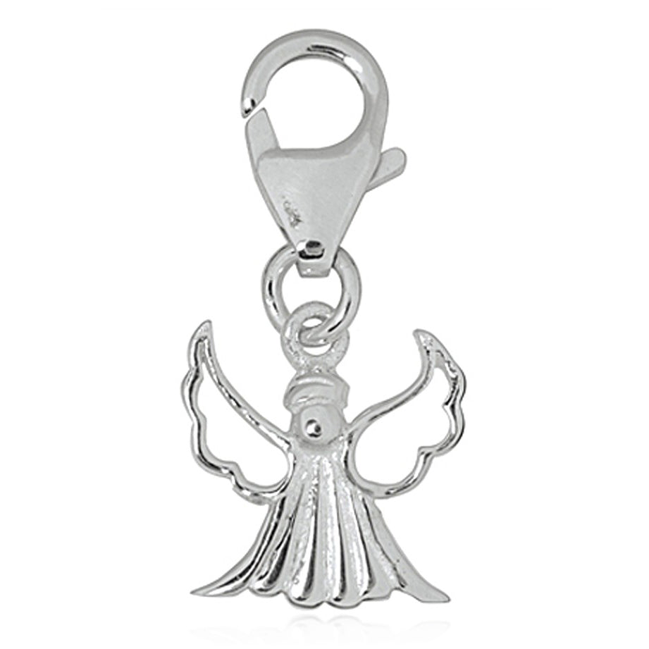 Charm Anhänger Schutzengel 23mm, 925 Sterling Silber mit Karabiner für Armband Kette, Engel Schutzengelchen Talisman