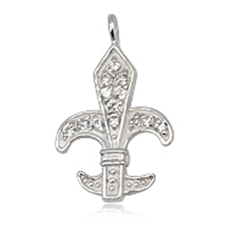 Schmuck Anhänger Lilie Fleur de Lis 21mm, 925 Sterling Silber mit Zirkonia Stein Besatz, Ritterlilie Pfadfinder Blüte