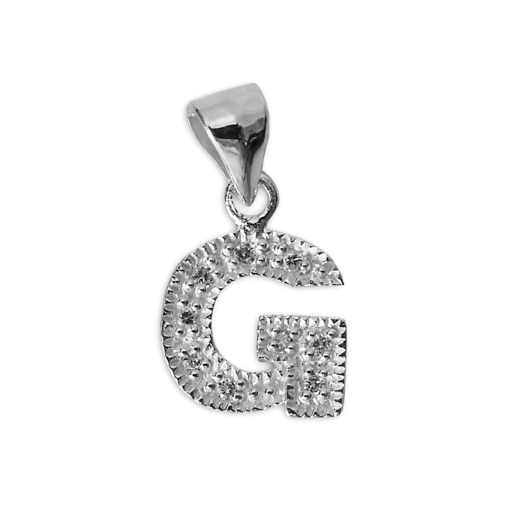 Schmuck Anhänger Buchstabe Letter G, 925 Sterling Silber mit Zirkonia Strass Stein, Buchstabenanhänger Damen Kinder