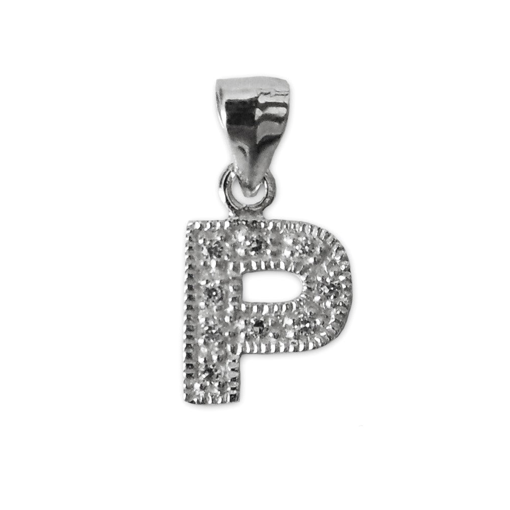 Schmuck Anhänger Buchstabe Letter P, 925 Sterling Silber mit Zirkonia Strass Stein, Buchstabenanhänger Damen Kinder