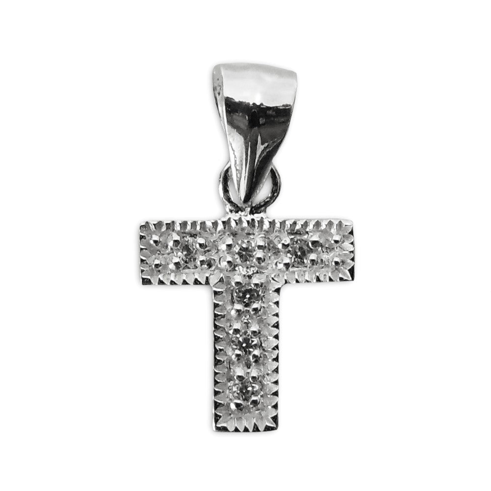 Schmuck Anhänger Buchstabe Letter T, 925 Sterling Silber mit Zirkonia Strass Stein, Buchstabenanhänger Damen Kinder