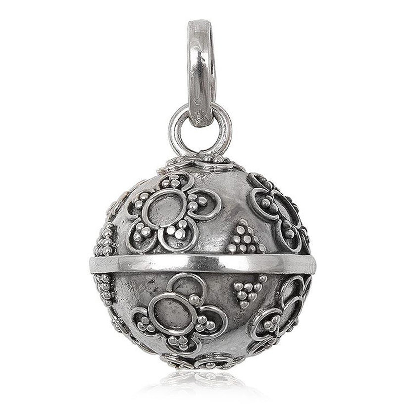 Anhänger Elfenklangkugel - Kugelanhänger 20 mm, 925 Sterling Silber verziert, Kugel Klangkugel Glöckchen