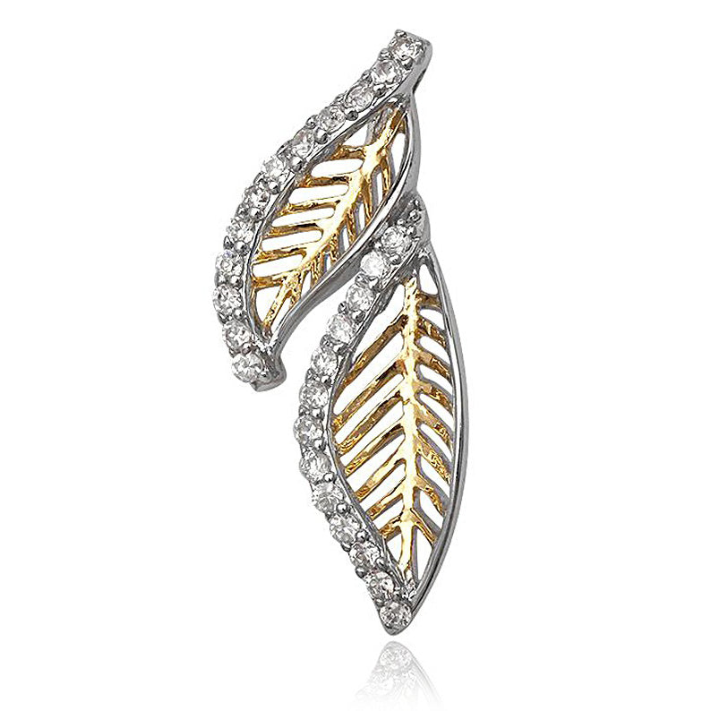 Schmuck Anhänger Blätter Blatt 31x19mm, 925 Silber 24kt vergoldet mit Swarovski Elements Kristall gold weiss