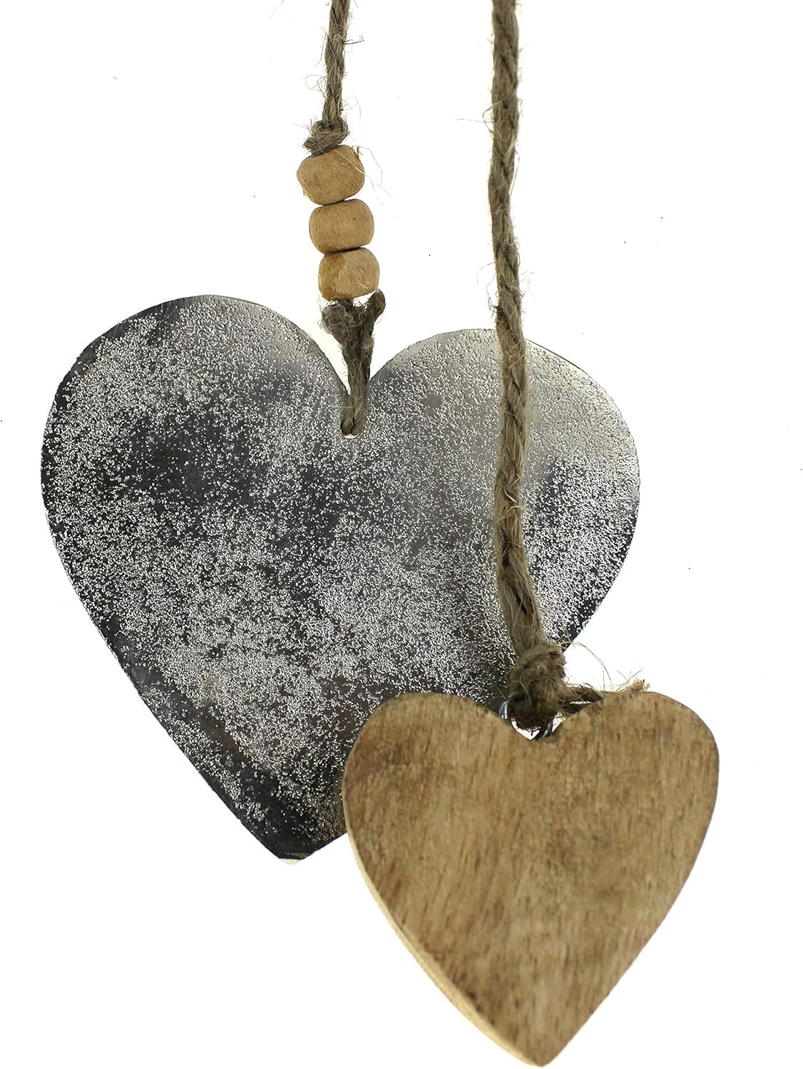 Deko Anhänger Girlande mit Herz 50 cm Mango Holz Aluminium Silber - Dekoherz Herzanhänger