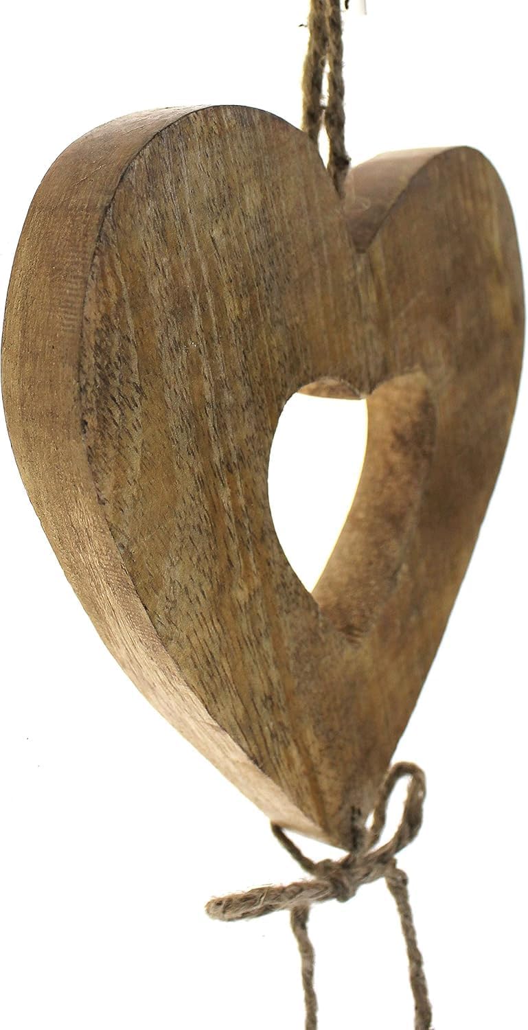 Deko Anhänger Girlande mit Herz 50 cm Mango Holz Aluminium Silber - Dekoherz Herzanhänger