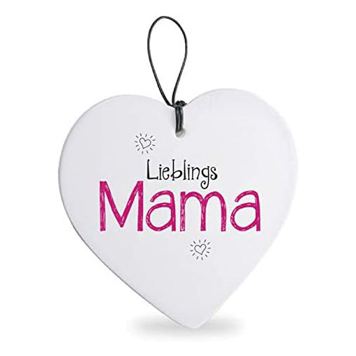 Deko Anhänger Herz Herzchen 15 cm aus Keramik weiß, Kachel Fliese mit Spruch Romantik Weisheit Liebe Glück, Herzanhänger Wandschild Lieblings Mama