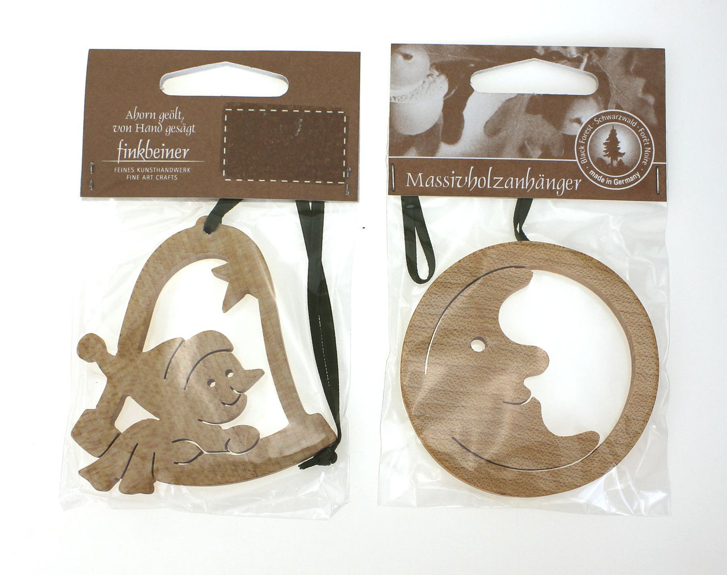 4X Deko Anhänger Mond Schneemann Glocke 6,5 cm, Ahorn Holz geölt, Holzdeko Baumschmuck Fensterhänger, Zierschmuck für Weihnachten, handgefertigt Kundhandwerk