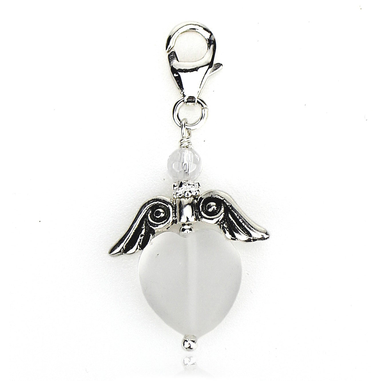 Charm Anhänger Schutzengel Engel 26 mm 925er Silber mit Herz Bergkristall Edelstein, Engelchen für Armband Kette