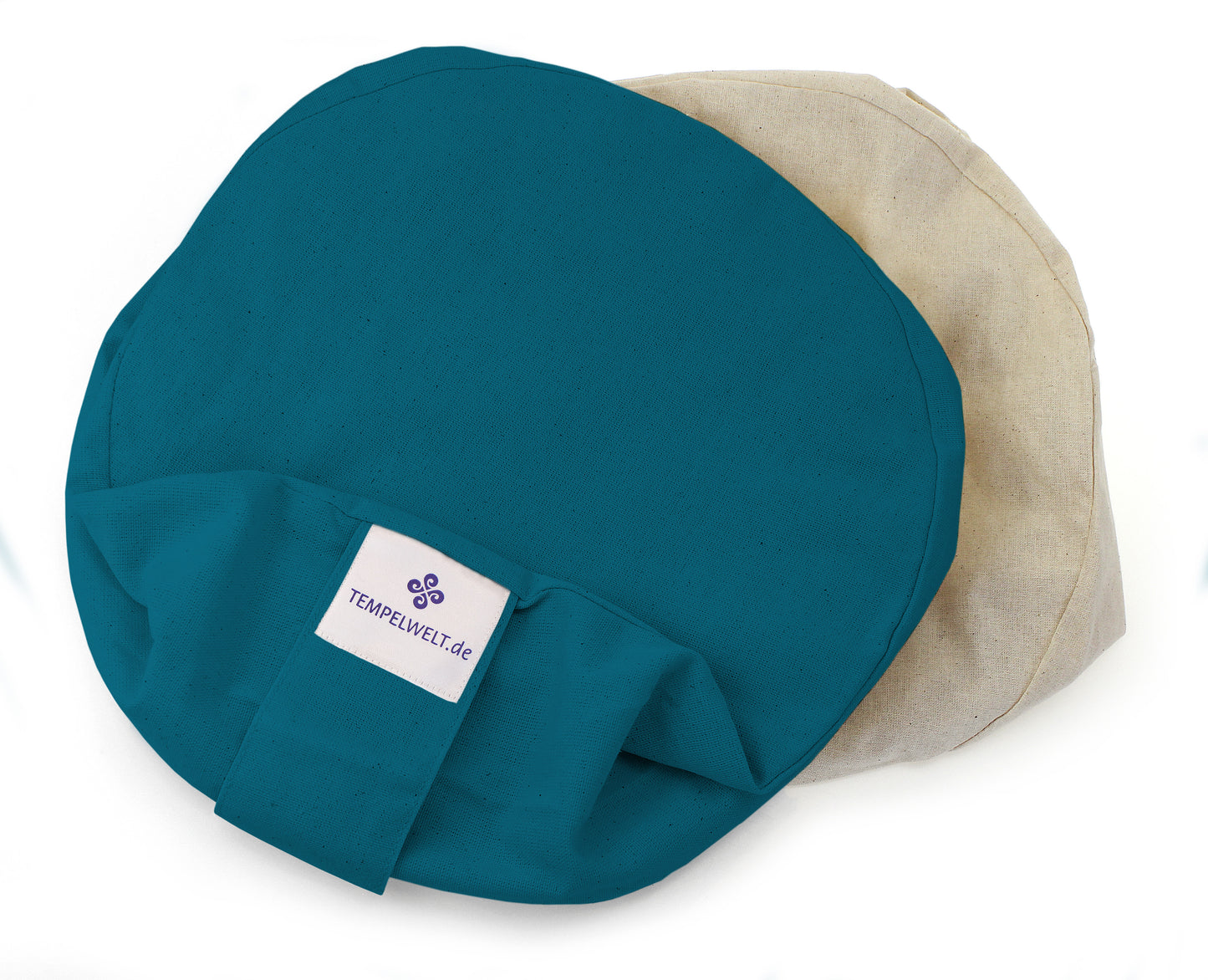 Yogakissen Bezug 2-teilig rund 32x18cm Kissenhülle aus Baumwolle Leinen Petrol mit Inlet ungefüllt