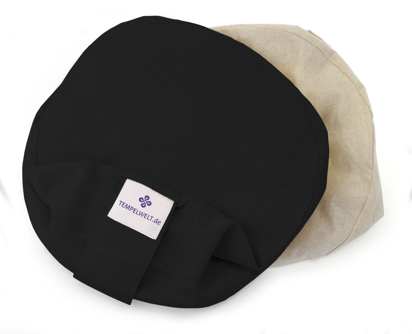 Yogakissen Bezug 2-teilig rund 32x18cm Kissenhülle aus Baumwolle Leinen Schwarz mit Inlet ungefüllt