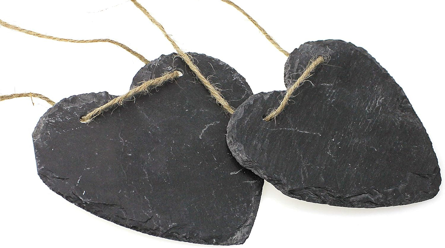 Deko Anhänger Dekohänger Schiefer Herzen im 2er Set je 12x11 cm, Schieferplatten Grau, Herzanhänger Dekoherz