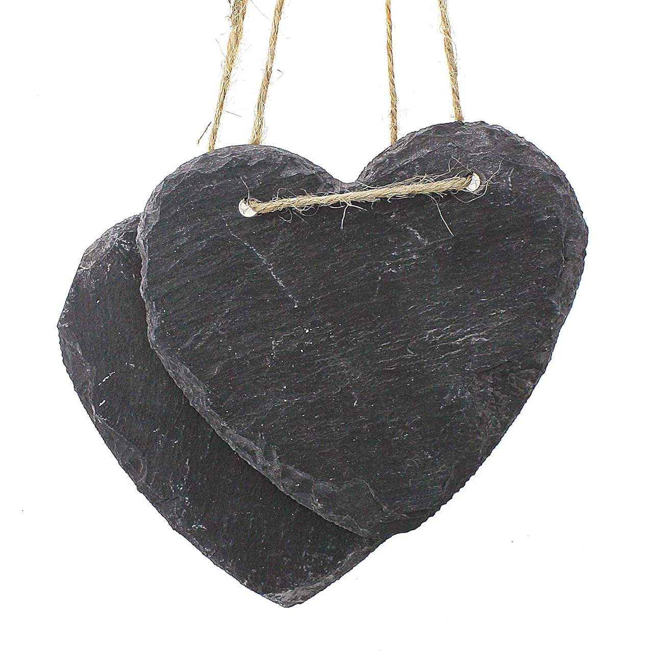 Deko Anhänger Dekohänger Schiefer Herzen im 2er Set je 12x11 cm, Schieferplatten Grau, Herzanhänger Dekoherz