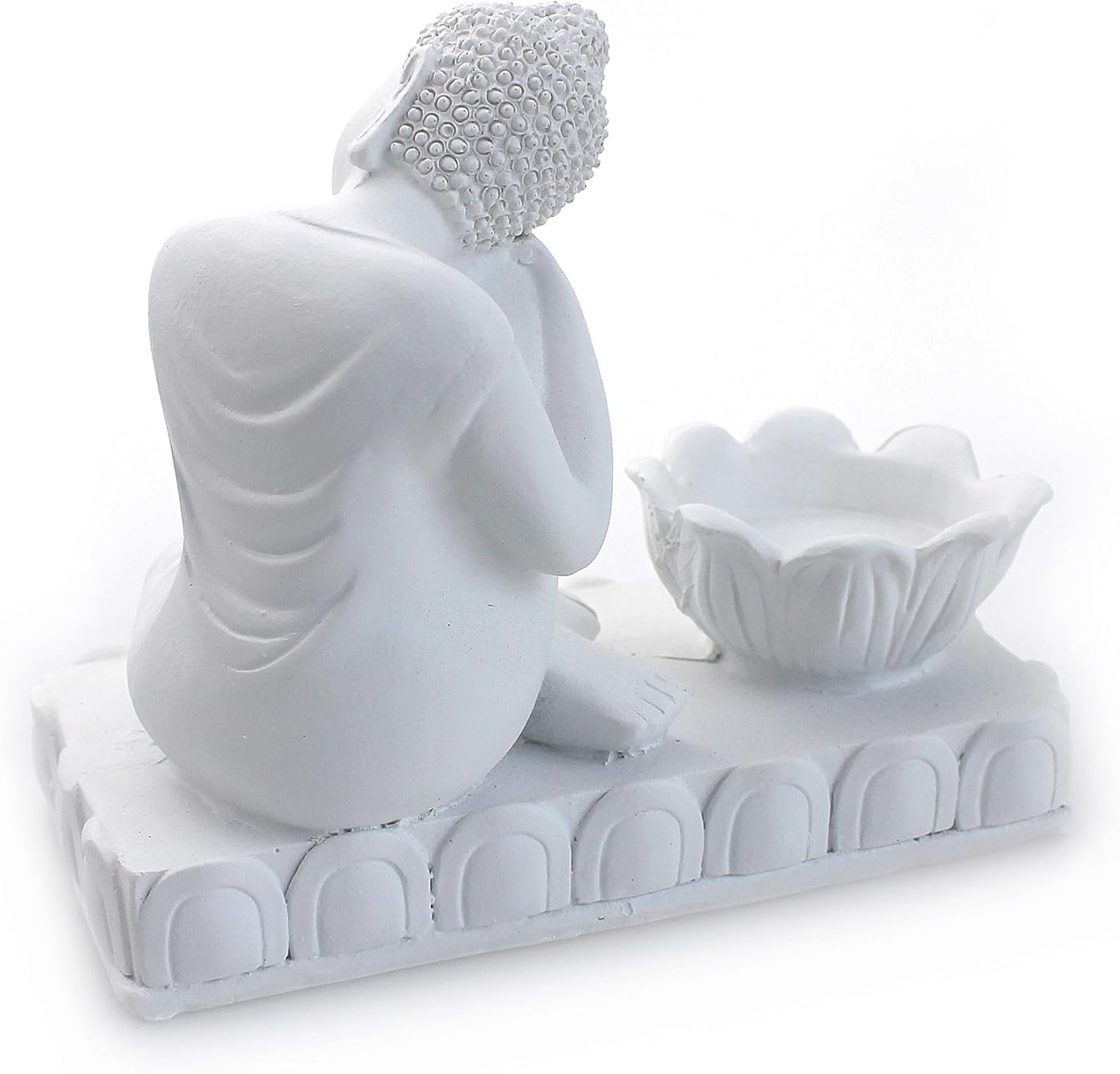 Deko Figur Ruhender Buddha sitzend Teelichthalter 14x12cm, Polystein weiß, Dekofigur Buddha Gauthama