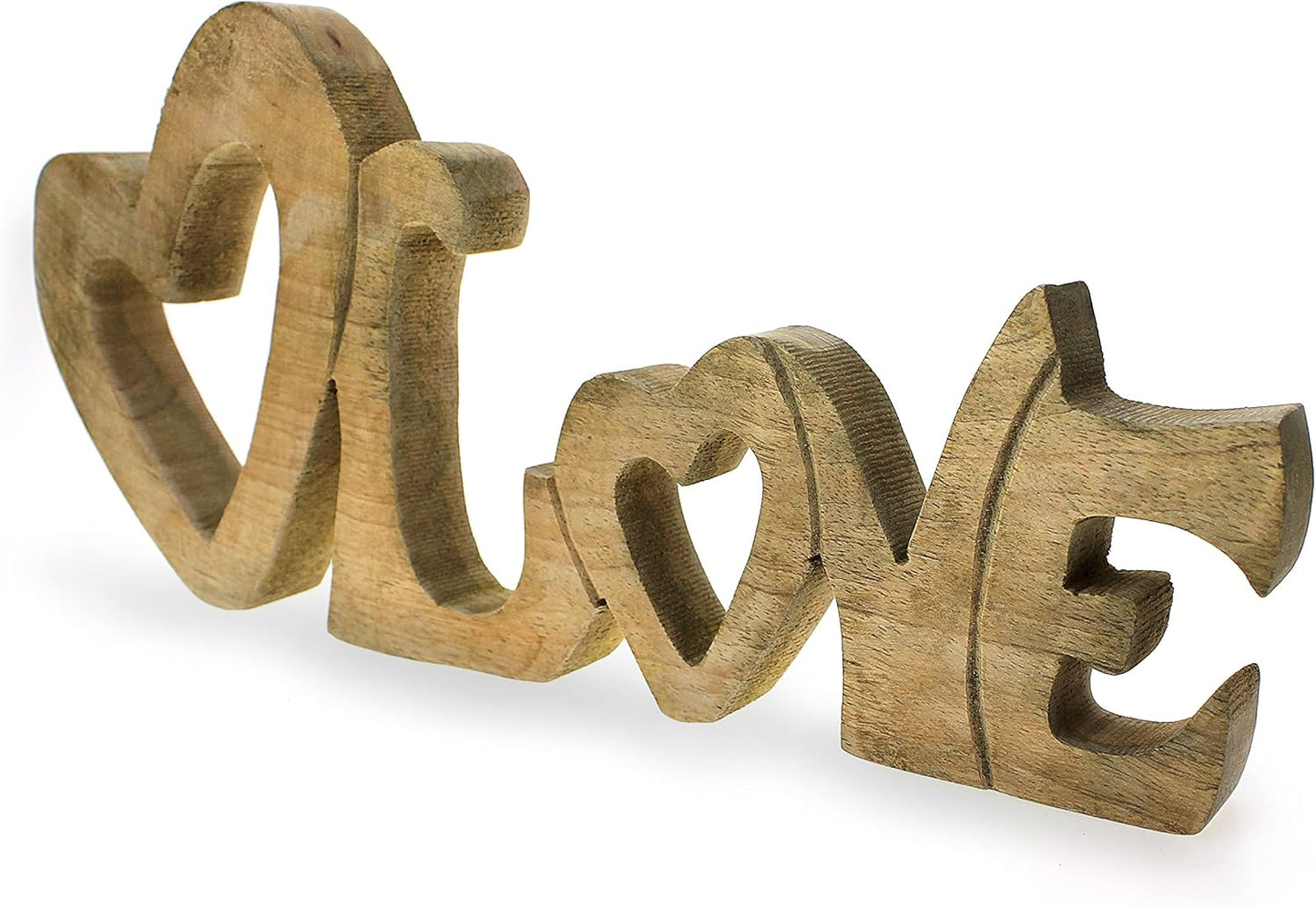 Deko Holzaufsteller Schriftzug Love mit Herz 33x15 cm aus Mango Holz Natur braun, Deko Aufsteller englisch Liebe Dekoschild modern