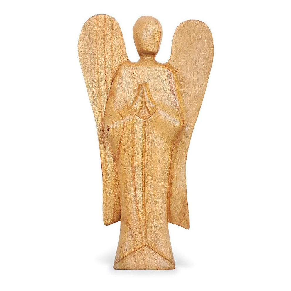 Deko Figur Schutzengel Erzengel stehend 25 cm Hibiskus Holz hell, Engel Holzengel betend