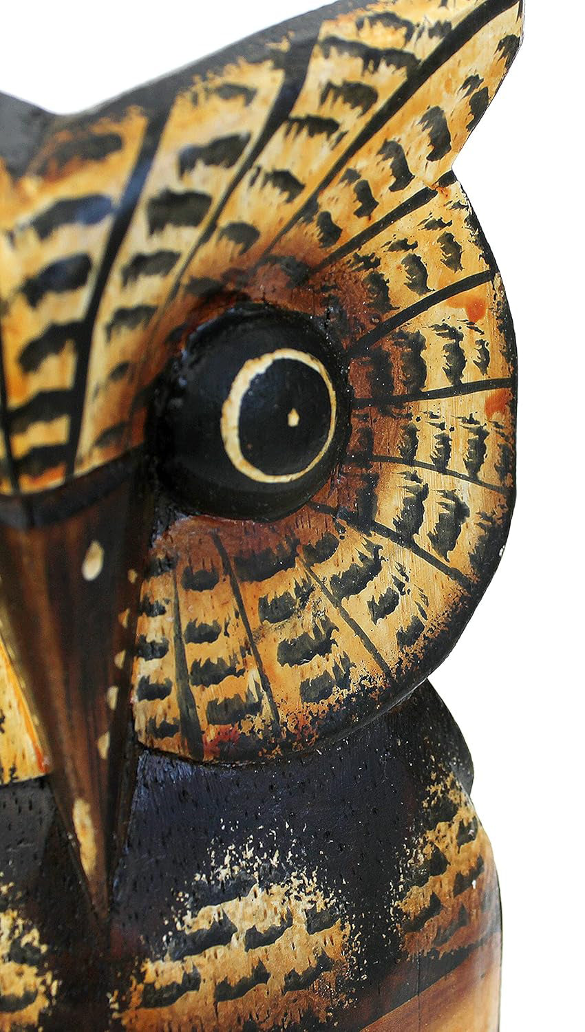 Deko Figur Eule Athene 20 cm, Holz braun beige, Holzfigur Kautz Uhu Kunsthandwerk aus Bali handgefertigt Unikat