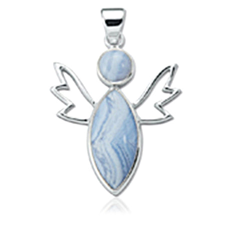 Schmuck Anhänger Licht-Engel Schutzengel 47mm, silber mit Edelstein Chalcedon hellblau Engelchen Engel der Verständigung