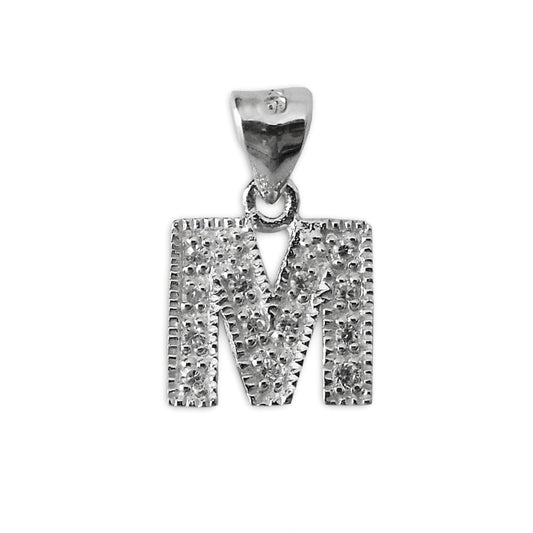 Schmuck Anhänger Buchstabe Letter M, 925 Sterling Silber mit Zirkonia Strass Stein, Buchstabenanhänger Damen Kinder