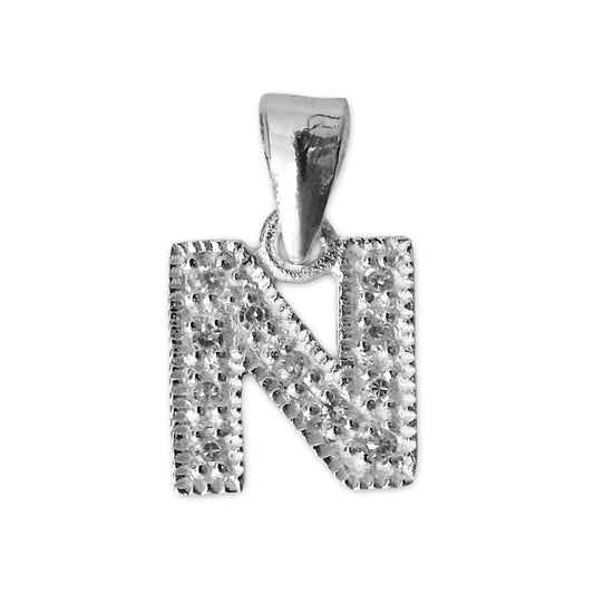 Schmuck Anhänger Buchstabe Letter N, 925 Sterling Silber mit Zirkonia Strass Stein, Buchstabenanhänger Damen Kinder