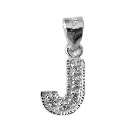 Schmuck Anhänger Buchstabe Letter J, 925 Sterling Silber mit Zirkonia Strass Stein, Buchstabenanhänger Damen Kinder