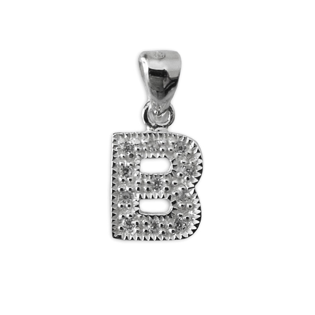 Schmuck Anhänger Buchstabe Letter B, 925 Sterling Silber mit Zirkonia Strass Stein, Buchstabenanhänger Damen Kinder