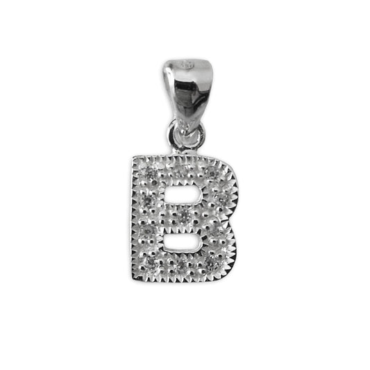 Schmuck Anhänger Buchstabe Letter B, 925 Sterling Silber mit Zirkonia Strass Stein, Buchstabenanhänger Damen Kinder