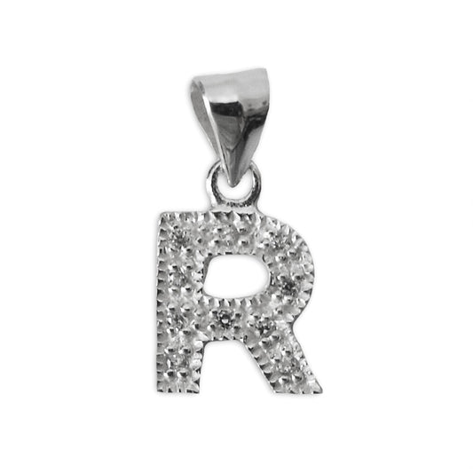 Schmuck Anhänger Buchstabe Letter R, 925 Sterling Silber mit Zirkonia Strass Stein, Buchstabenanhänger Damen Kinder