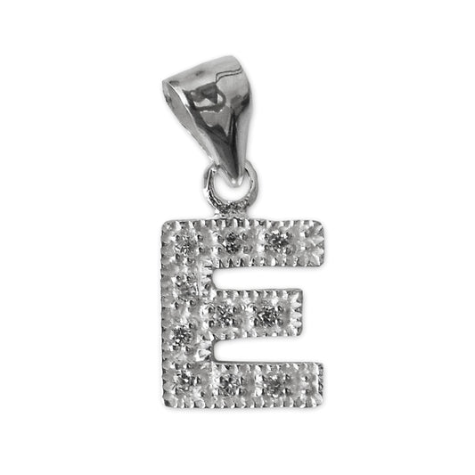 Schmuck Anhänger Buchstabe Letter E, 925 Sterling Silber mit Zirkonia Strass Stein, Buchstabenanhänger Damen Kinder