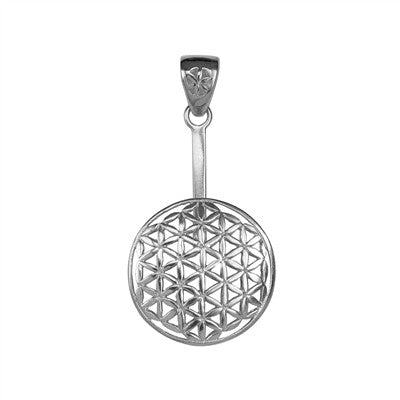 Schmuck Anhänger Donuthalter Blume des Lebens für 30 mm Donuts, Messing versilbert, für Trommelsteine Edelstein Donut mit Loch