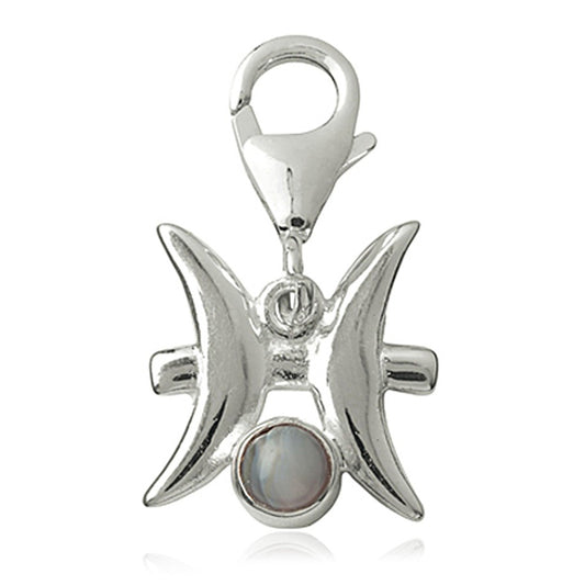 Charm Sternzeichen Anhänger Fische 15mm, 925 Sterling Silber mit Achat Edelstein grau Sternbild Charms für Armband Kette
