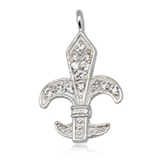 Schmuck Anhänger Lilie Fleur de Lis 21mm, 925 Sterling Silber mit Zirkonia Stein Besatz, Ritterlilie Pfadfinder Blüte