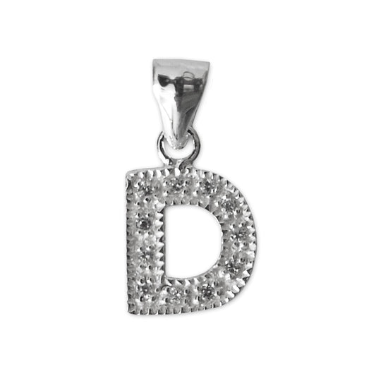 Schmuck Anhänger Buchstabe Letter D, 925 Sterling Silber mit Zirkonia Strass Stein, Buchstabenanhänger Damen Kinder
