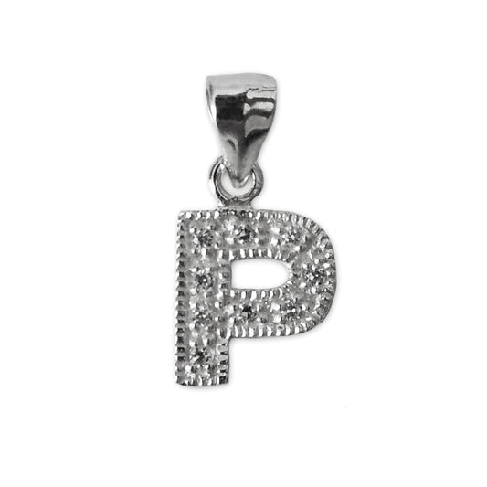 Schmuck Anhänger Buchstabe Letter P, 925 Sterling Silber mit Zirkonia Strass Stein, Buchstabenanhänger Damen Kinder
