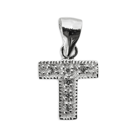 Schmuck Anhänger Buchstabe Letter T, 925 Sterling Silber mit Zirkonia Strass Stein, Buchstabenanhänger Damen Kinder