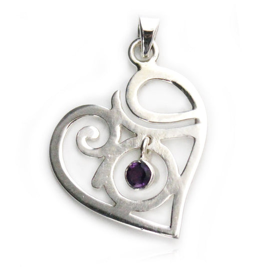 Anhänger Herz 30 mm, 925 Sterling Silber Mit Amethyst Edelstein Heilstein