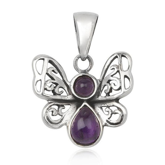 Anhänger Schmetterling - 23x25 mm, 925 Sterling Silber mit Edelstein Amethyst