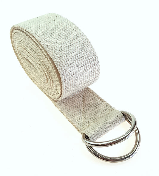 Yogagurt Yogaband 210 cm lang aus 100% Baumwolle Natur mit Schnalle aus Metall, Yoga-Straps Übungshilfe Dehnungshilfe