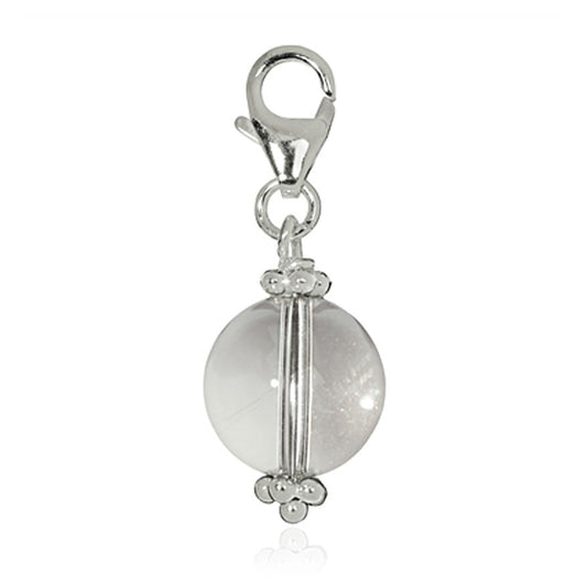 Charm Anhänger Kugel Bergkristall 33mm, 925 Sterling Silber mit Edelstein, Sternzeichen Sternbild Steinbock für Armband