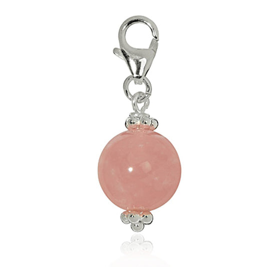 Charm Anhänger Rosenquarz Kugel 33mm, 925 Sterling Silber mit Edelstein, Sternzeichen Sternbild Krebs für Armband Kette