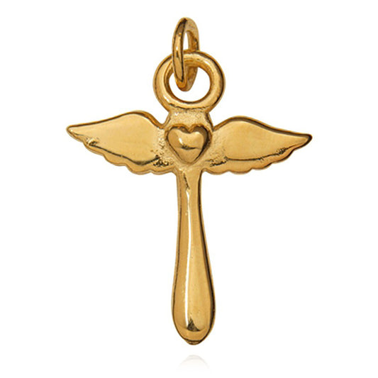 Schmuck Anhänger Engel Kreuz 17 x 21 mm, 925 Sterling Silber vergoldet, Kreuzanhänger Schutzengel Herzengel Herz Damen