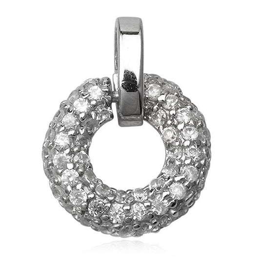 Schmuck Anhänger Kreis Ring Ø 14mm, 925 Sterling Silber besetzt mit Edelstein Zirkonia Kristall Stein weiß Strassschmuck