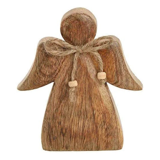 Deko Figur Engel Schutzengel stehend 13x15 cm, Mango Holz massiv braun, Engelfigur Holzengel