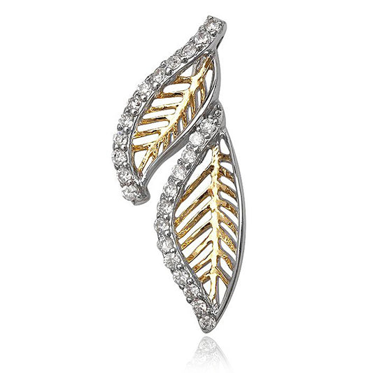 Schmuck Anhänger Blätter Blatt 31x19mm, 925 Silber 24kt vergoldet mit Swarovski Elements Kristall gold weiss