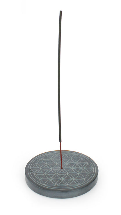 Räucherstäbchenhalter Blume des Lebens 10 cm Speckstein grau, Räucherstäbchen Halter Räuchern Räucherteller