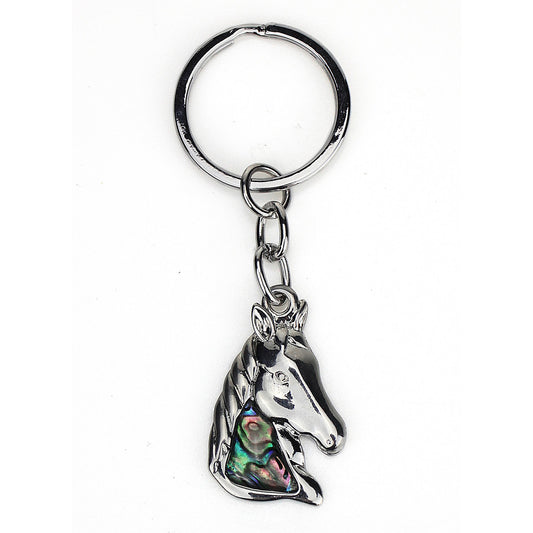 Schlüsselanhänger Pferdekopf 4,5 cm silber, Paua Muschel Abalone Perlmutt blau grün rosa, Glücksbringer Schlüsselring