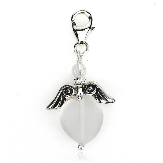 Charm Anhänger Schutzengel Engel 26 mm 925er Silber mit Herz Bergkristall Edelstein, Engelchen für Armband Kette