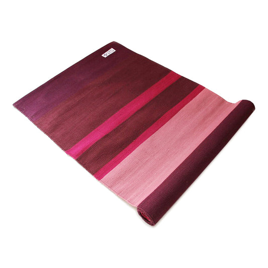 Yogamatte 70x200cm aus Baumwolle mehrfarbig bordeaux rosa violett, Yogateppich für Yoga und Meditation