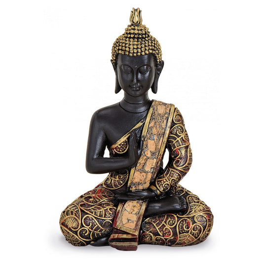 Deko Figur Buddha Statue Amoghasiddhi sitzend 15 cm, Polystein schwarz gold rot Thai Buddha Figur