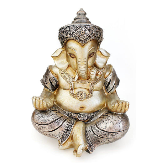 Deko Figur Ganesha 21 cm Polystein Champagner Gold antik-Silber Elefantengott sitzend Buddha Statue